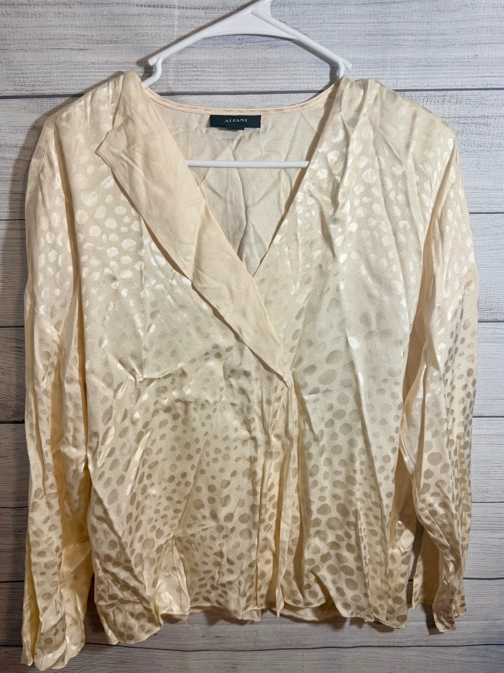Alfani Cream Satin Jacquard Dot V-Neck Blouse